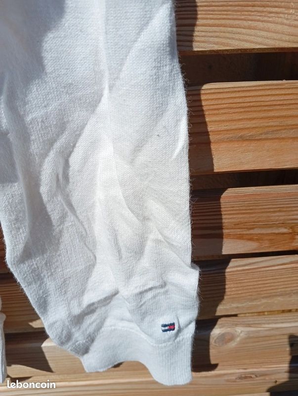 Pull Tommy Hilfiger blanc à pois bleu marine femme taille S (image 2)