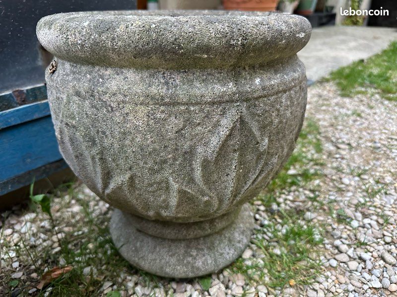 Paire de jardinières vintage en pierre Grandon Frès, motif ultra rare, années 1960 (image 2)
