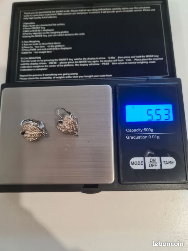 Boucles d'oreilles femme chic en argent 92 anciennes vintage coeur (image 4)