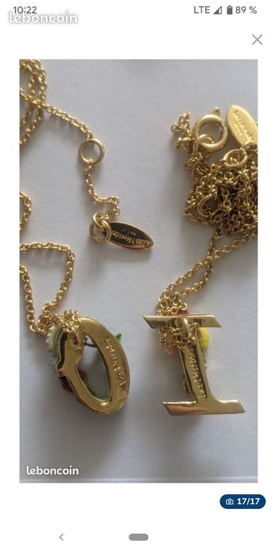 Marque: les Néréides (Fr), lot 4 bijoux Colliers Lettres F,O,D, Chiens neuf, plaqué or; 1000 articles et bijoux (image 6)