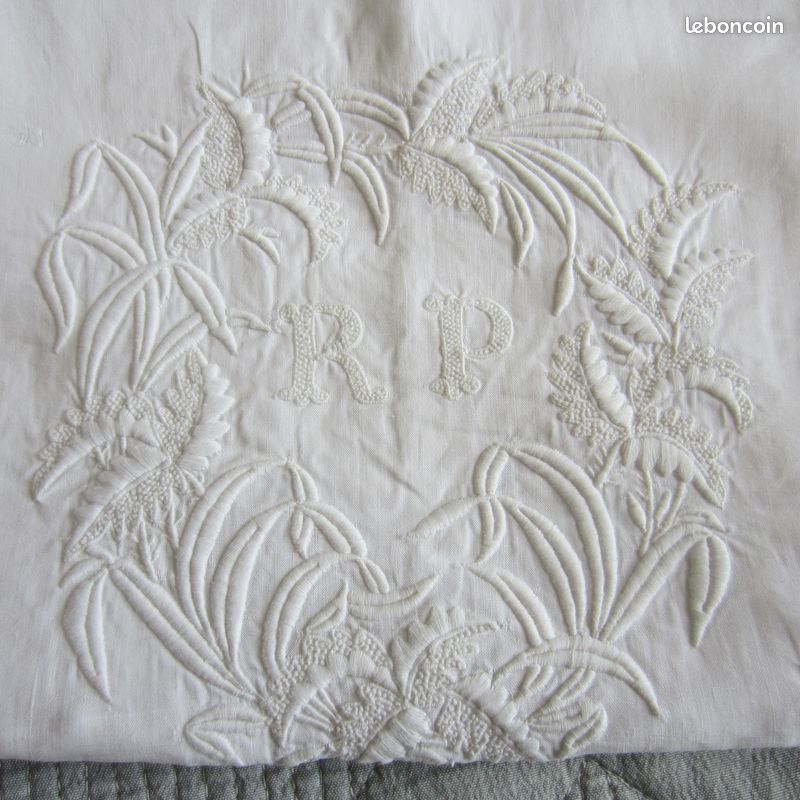 Taie D'oreiller Bébé Vintage - Coton Blanc Brodé - 48x37 Cm - Lavée