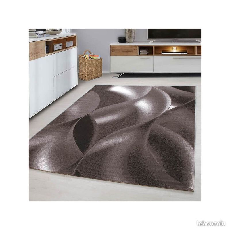 Tapis courbe moderne à courtes mèches Zilfa Marron 80x150 (image 2)