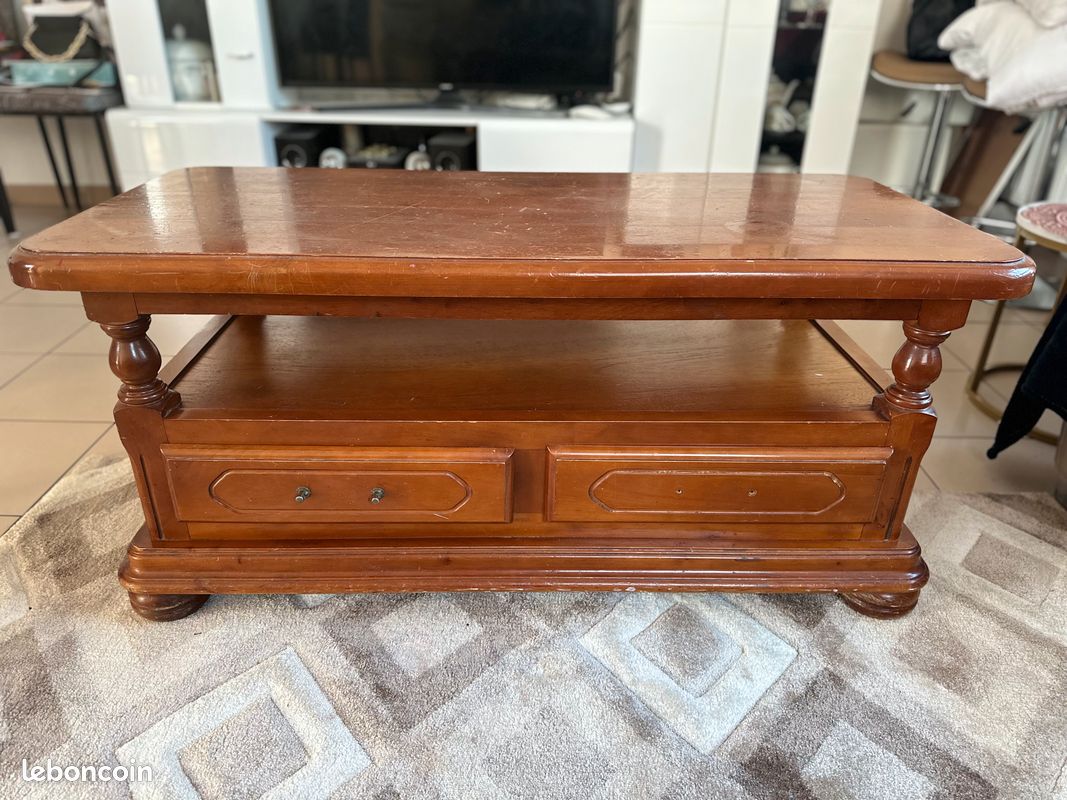 Table basse en bois avec tiroirs (image 1)