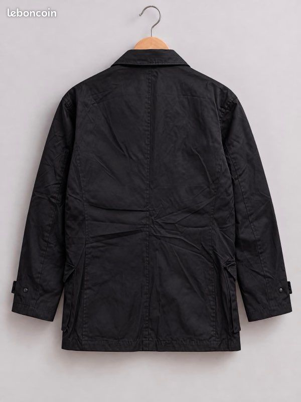 Veste chevignon vintage noire parka mi-longue coton poches doublure bleue homme taille s (image 2)