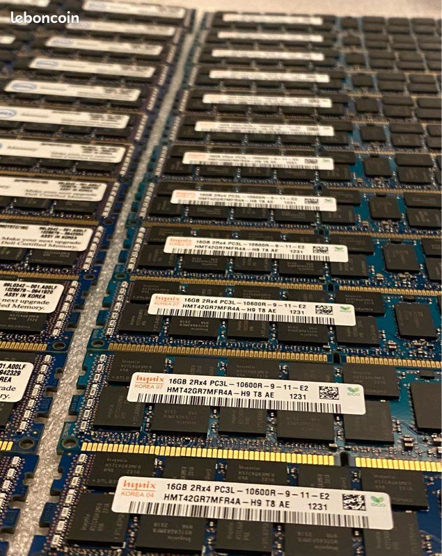 Lot 24x 16Go RAM Serveur DDR3L ECC RDIMM PC3L-10600R (Total 384Go) - Accessoires informatique