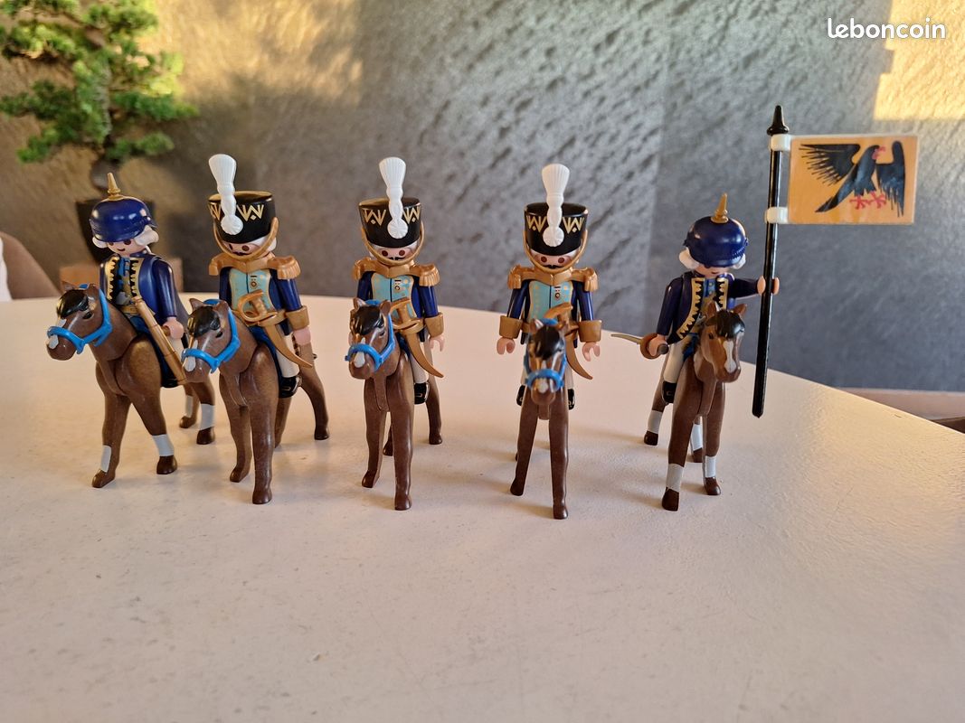 5 Soldats Playmobil Garde Hussard Dragon – Bleu Et Beige, Pour Custom Napoleonic