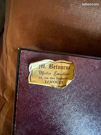 Pendentif Ancien Plaque Or émaillé Limoges - Signé M. Bétourné, Bijou Vintage