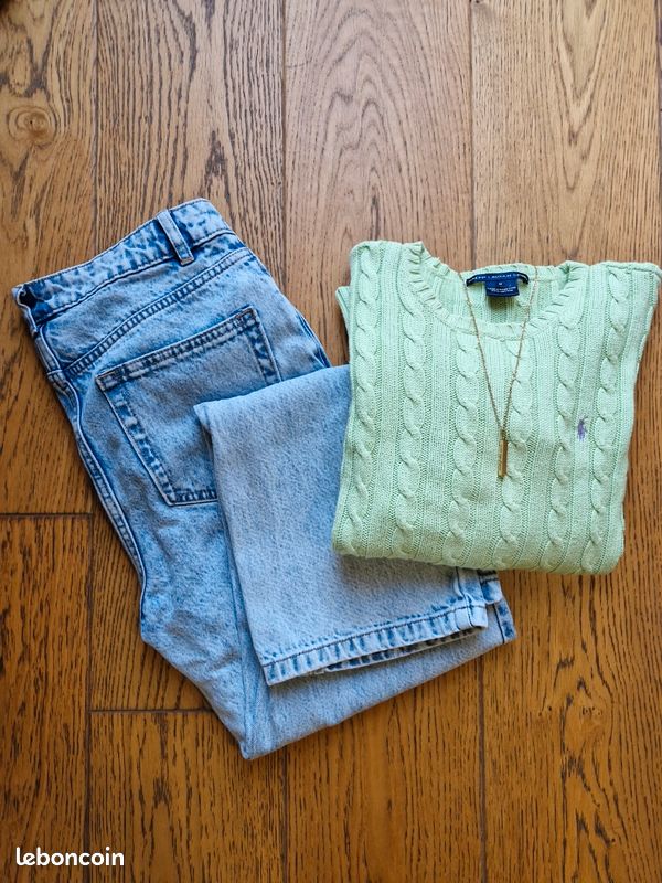 Pull torsadé Polo Ralph Lauren femme M vert menthe pastel (image 1)