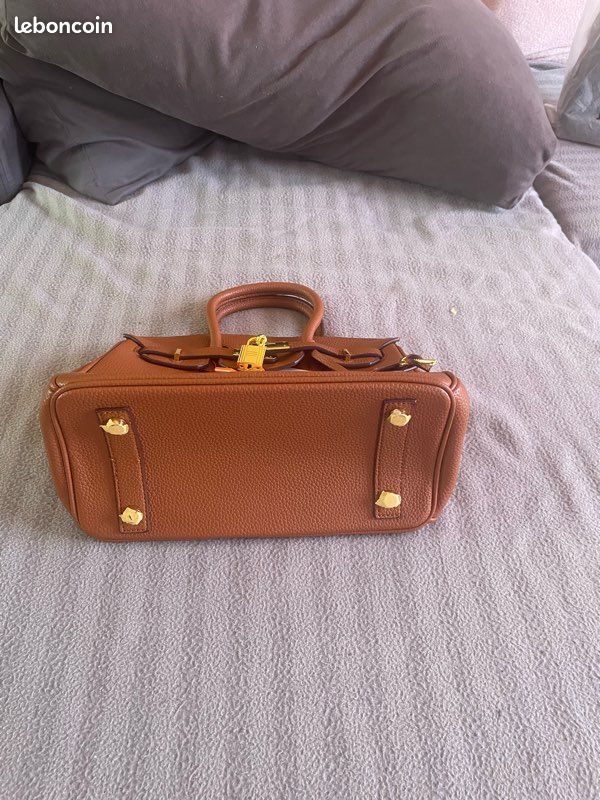 Sac à main en cuir véritable marron 25cm (image 4)