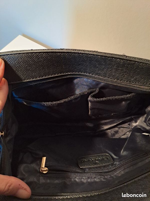 Sac à Main Langrand Noir Cuir Synthétique - Taille Moyenne - Très Bon état - Style Sac De Jour élégant