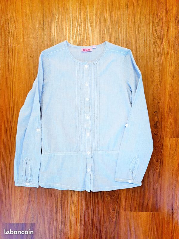 Haut Boutonné NEXT Fille – Rayures Bleues – Taille 8 Ans – Col Rond – Occasion