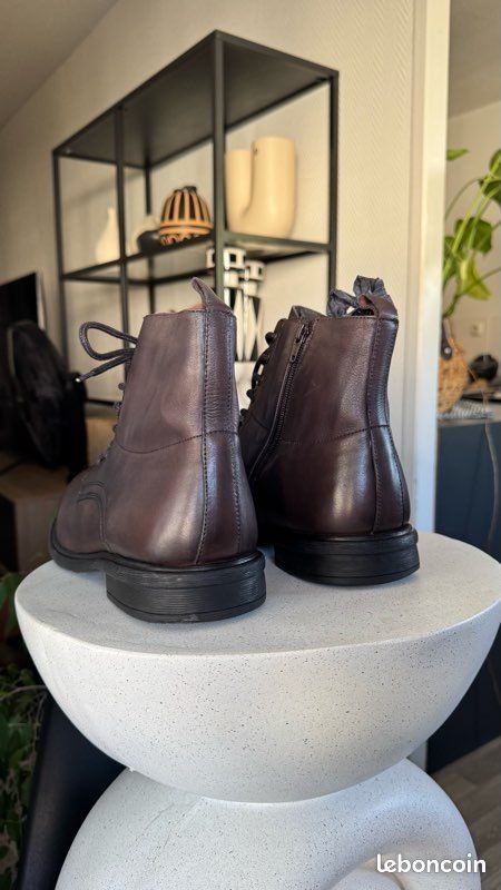 Botte café noir cuir véritable homme T.44 (image 9)