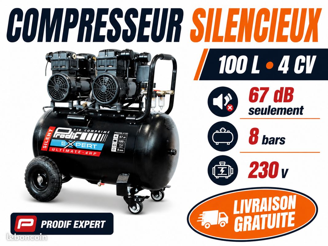 Compresseur 4CV silencieux 100L – AEROCAP, fabricant sableuse aérogommeuse (image 1)