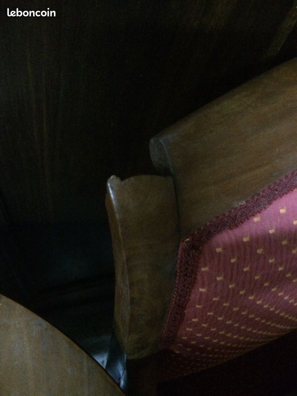 2 fauteuils bois et tissu rouge framboise (image 2)