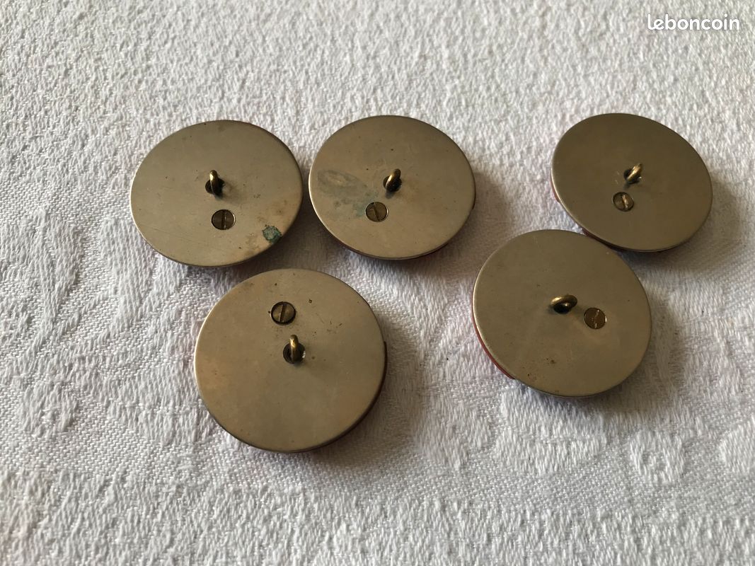Lot De 5 Boutons Vintage Crème En Métal - Diamètre 2,2 Cm - Réf. 4904 - Fabriqué En France