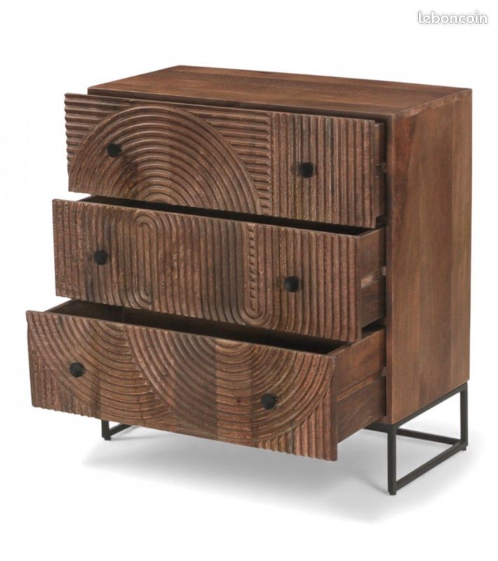 Commode 6 tiroirs bois massif manguier sculptée – Anaya (image 5)