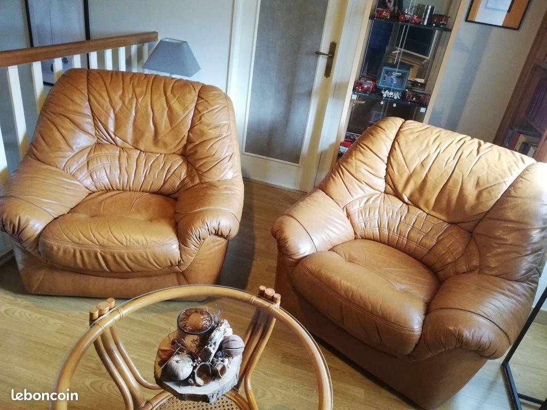 Fauteuils en cuir et table (image 1)