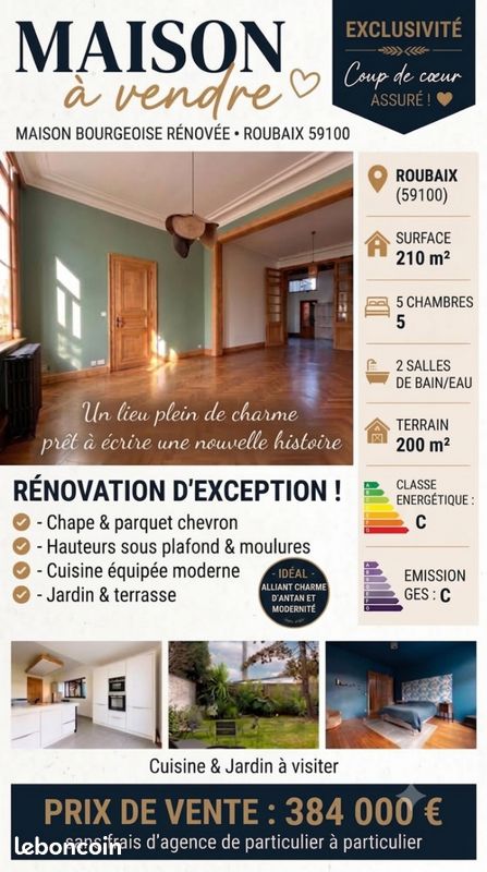 Maison 9 pièces 210 m² · à Roubaix · 210 m² · 384 000 €
