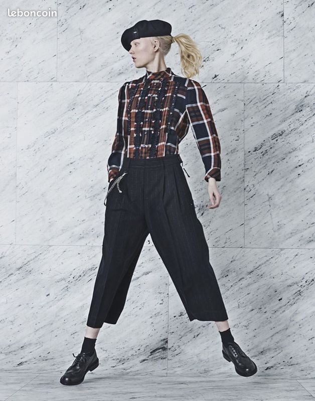 Blouse Femme 'Tartan' High Use By Claire Campbell - Taille F36 - Bleu Marine, Terracotta, Blanc - Neuf Sans étiquettes