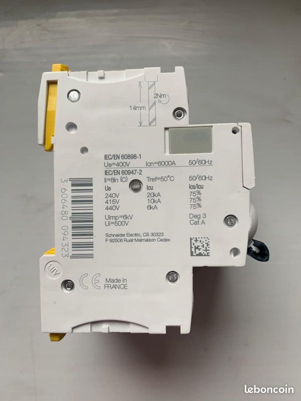 Disjoncteur Schneider Acti 9 IC60N - 4A, 60A Max, Neuf, EAN 3606480080494