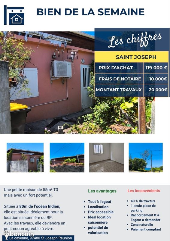 Maison 3 pièces 55 m² · à Saint-Joseph · 55 m² · 119 000 €