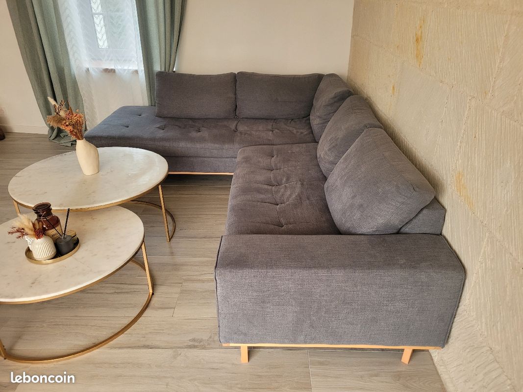 Canapé d'angle type scandinave tissu/bois (image 2)