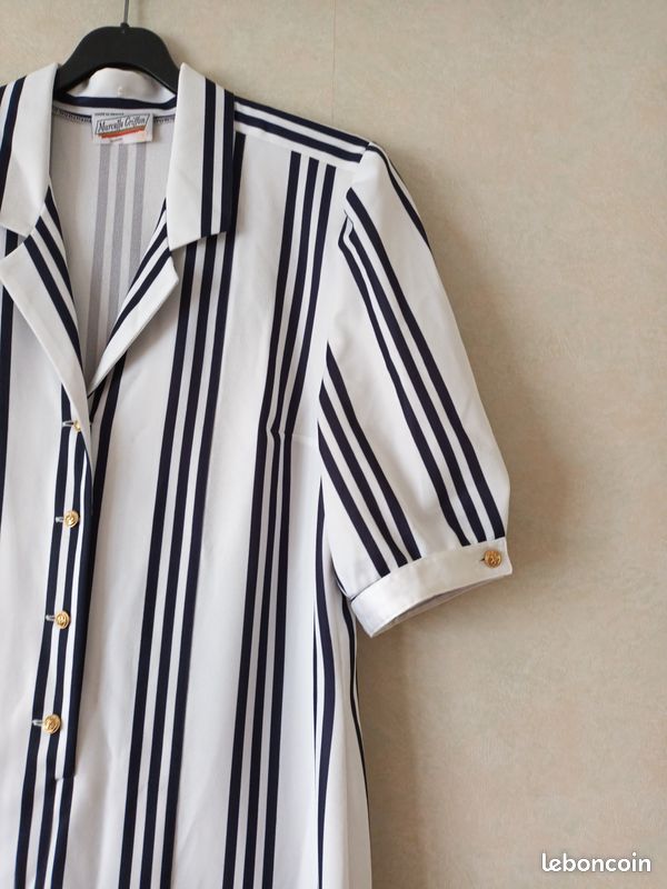 Robe Femme Marcelle Griffon - Taille 38, Blanc Et Noir, Motif Géométrique - Occasion Très Bon état