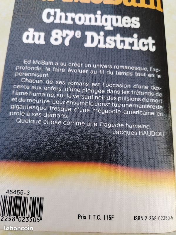 1 volume (9 romans) ED MC BAIN chroniques du 87ème district (image 2)