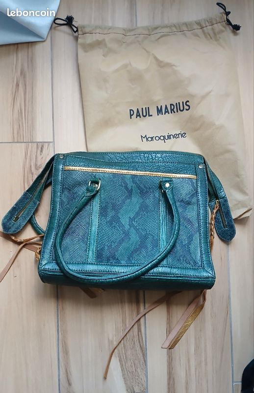 Sac Tote Oasis En Cuir Véritable Vert Et Noir - Taille Moyenne - Occasion