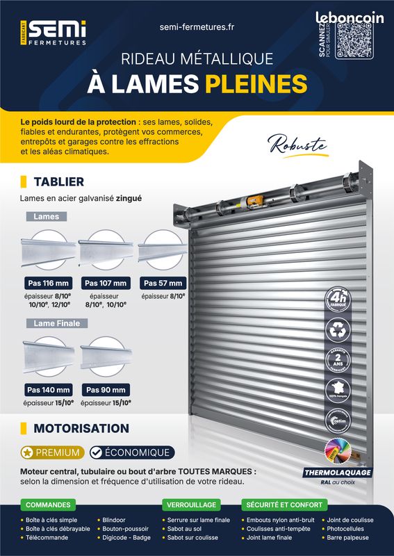 Rideau métallique neuf L2M x H2,8m – Prix usine 480 TTC (image 3)