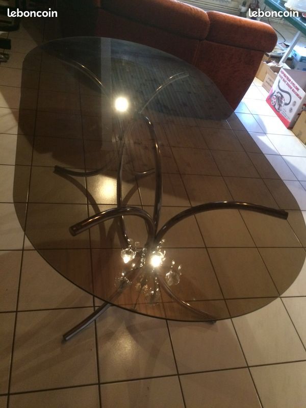 Table verre fumé vintage année 1970 (image 2)