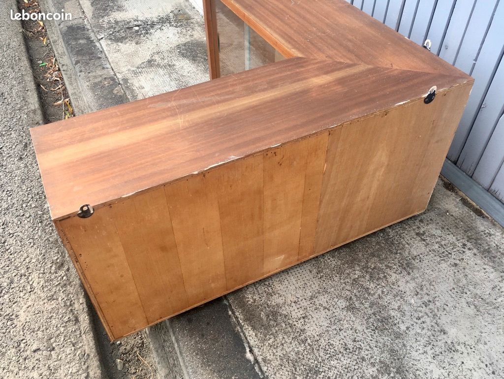 Etagère vitrine murale d'angle vintage, en bois & verre (image 5)
