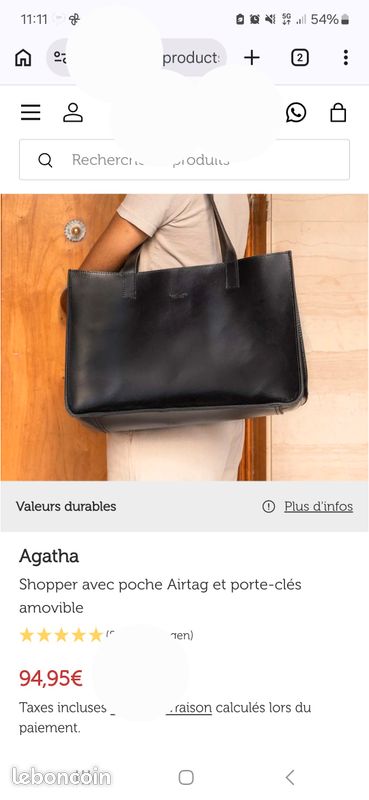 Sac cabas en cuir noir (image 1)