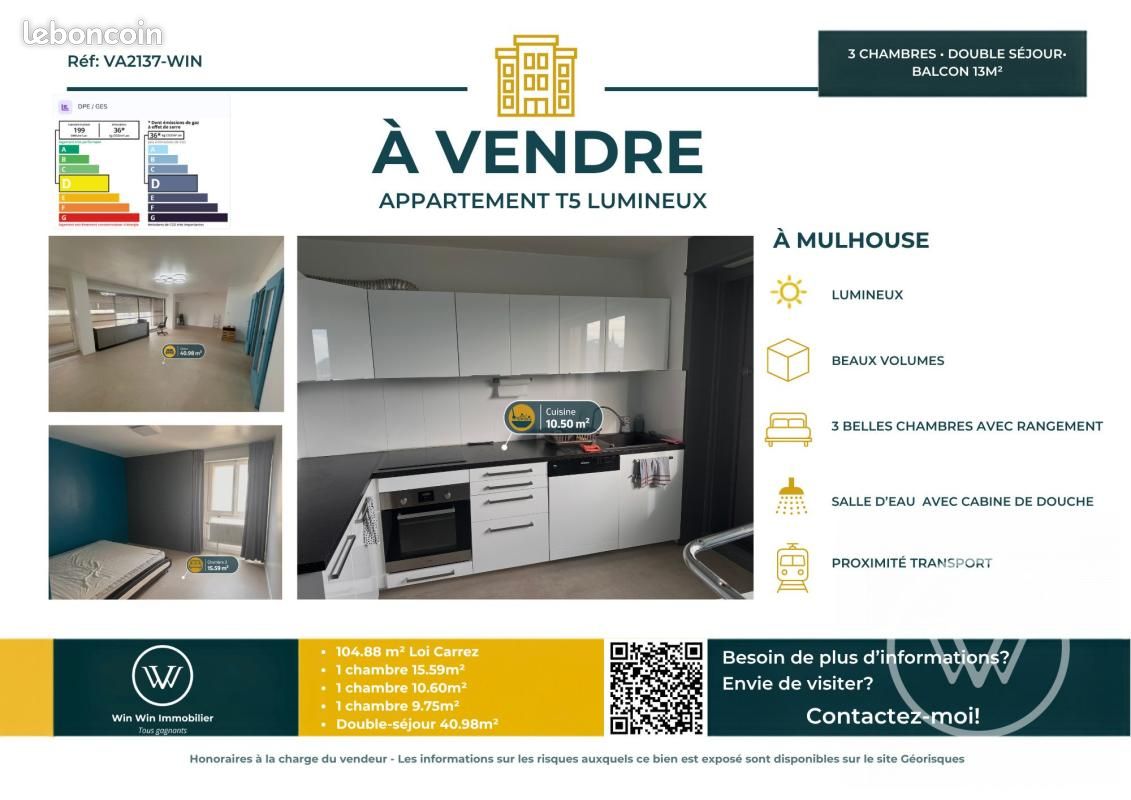 Appartement 5 pièces 104 m² · à Mulhouse · 104 m² · 124 500 €