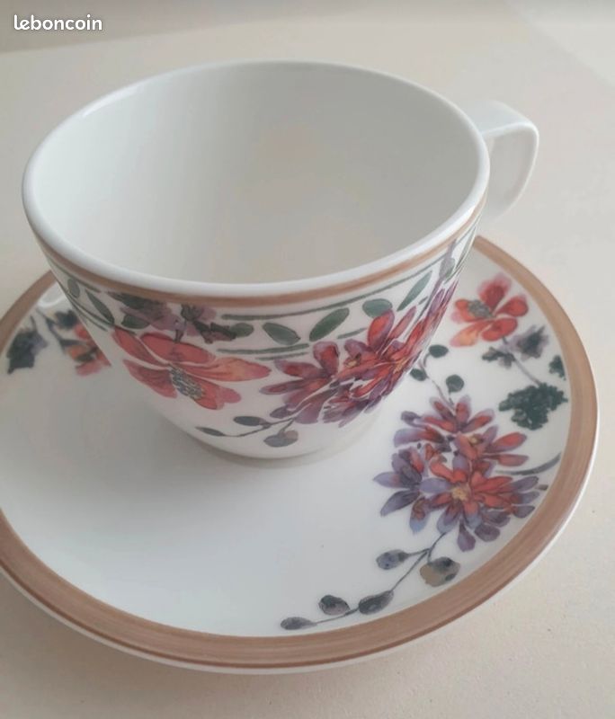 Tasses à Thé Villeroy & Boch Signature Metrochic – Lot De 2 Avec Soucoupes – Porcelaine Blanche, Décor Or Et Noir