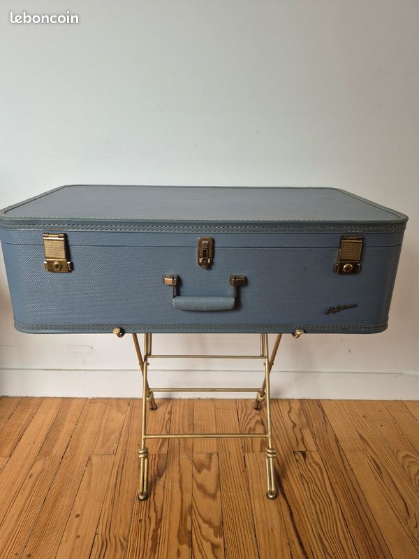 Jolie Valise Vintage Bleue Années 50-60 - Rangement Ou Décoration