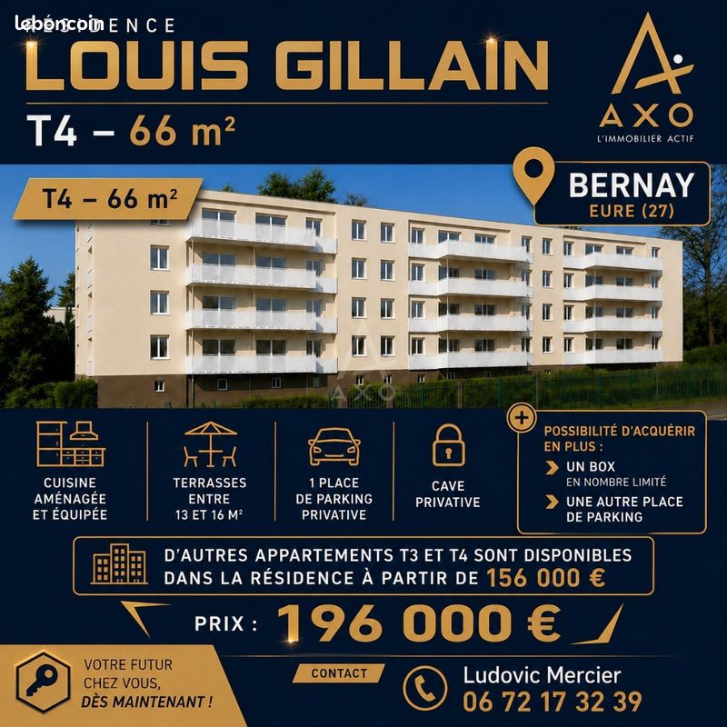 Appartement 4 pièces 65 m² · à Bernay · 65 m² · 196 000 €