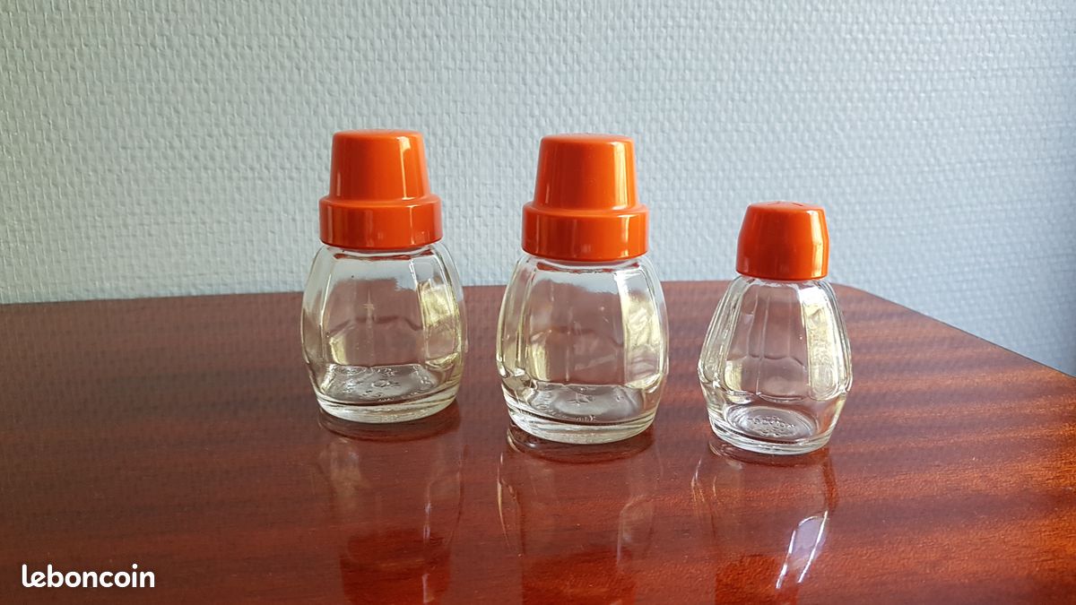 Set Condiments Vintage Kayser – Allemagne – Orange – Sel, Poivre, Moutarde – Années 70