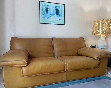 Canapé cuir Roche Bobois 3m18 avec méridienne gauche - très bon état - Ameublement