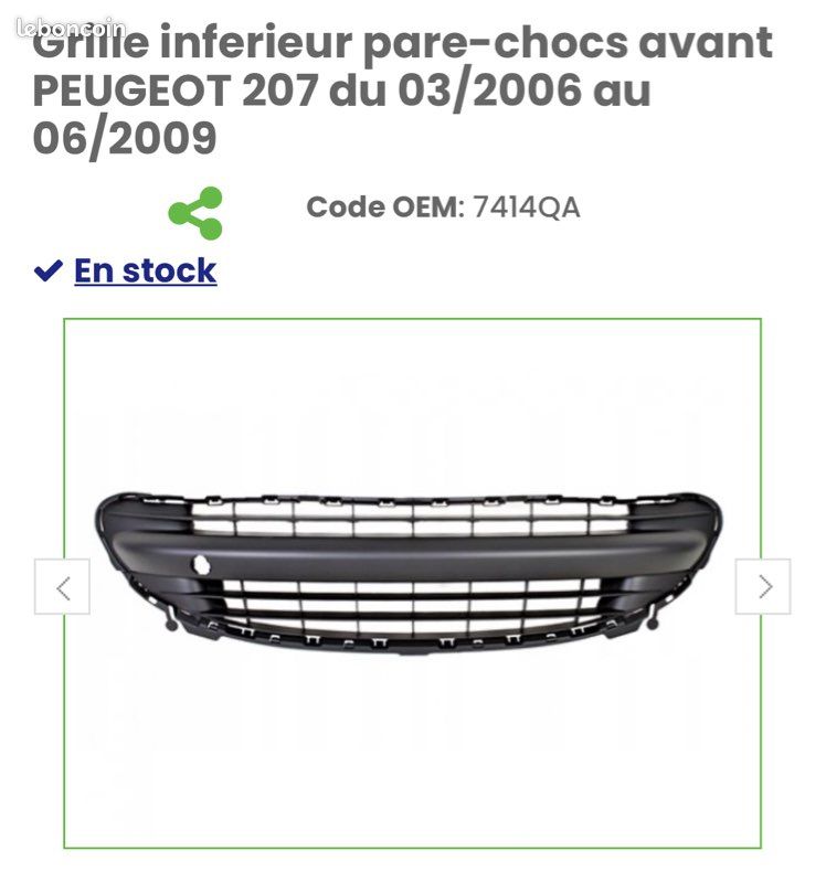 Grille De Pare-chocs Avant Pour Peugeot 206 (09/1998 à 02/2009) - Référence 7414V2 - Neuf, Couleur Noire