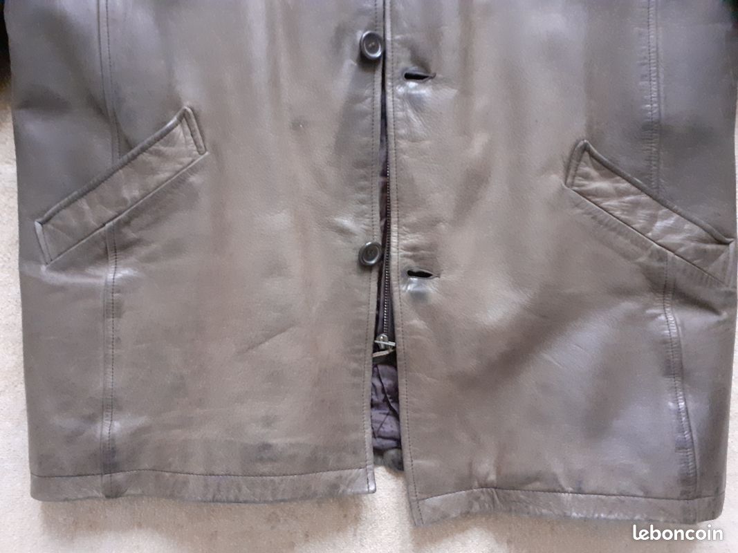 Veste cuir marron de buffle 3/4 (image 2)