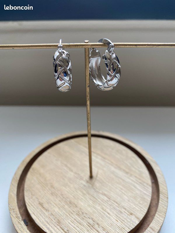 Paire de boucles d’oreille créole plaque argent (image 1)