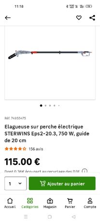 Elagueuse sur perche électrique Sterwins Eps2-20.3 - 750 W, guide de 20 cm  –