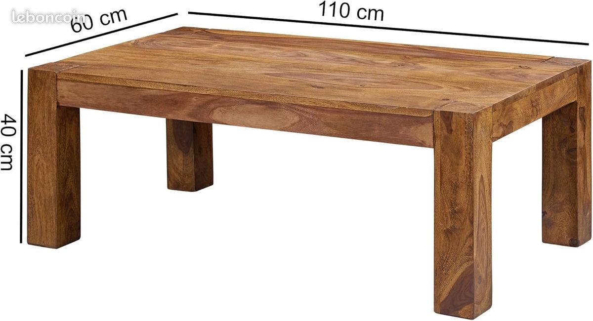 Table Basse Bois Massif Sheesham Table de Salon 110 x 40 x 60 cm (image 2)