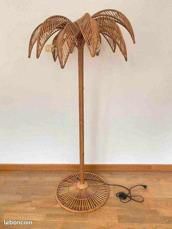 Lampadaire palmier en rotin (image 1)