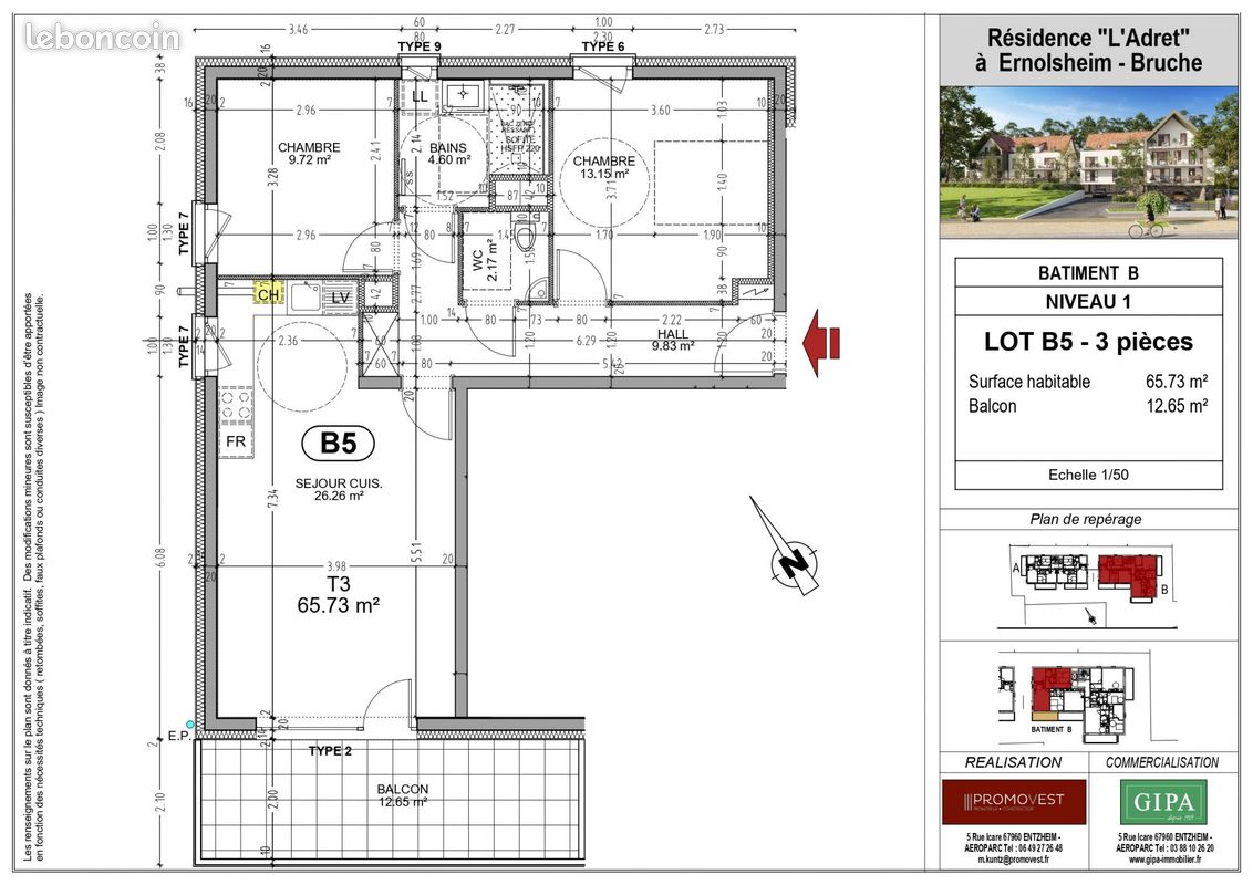 Appartement 3 pièces 66 m² · à Ernolsheim-Bruche · 66 m² · 289 000 €