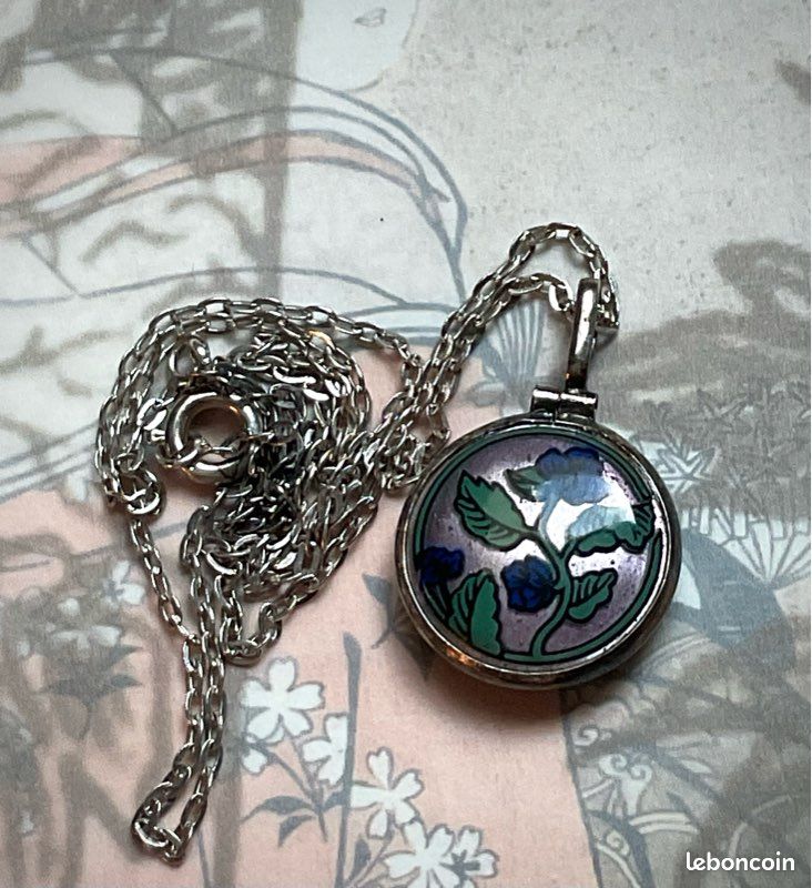 Broche Ancienne Signée Michel Le Brun - Motif Fleuri Sur émail, Très Bon état
