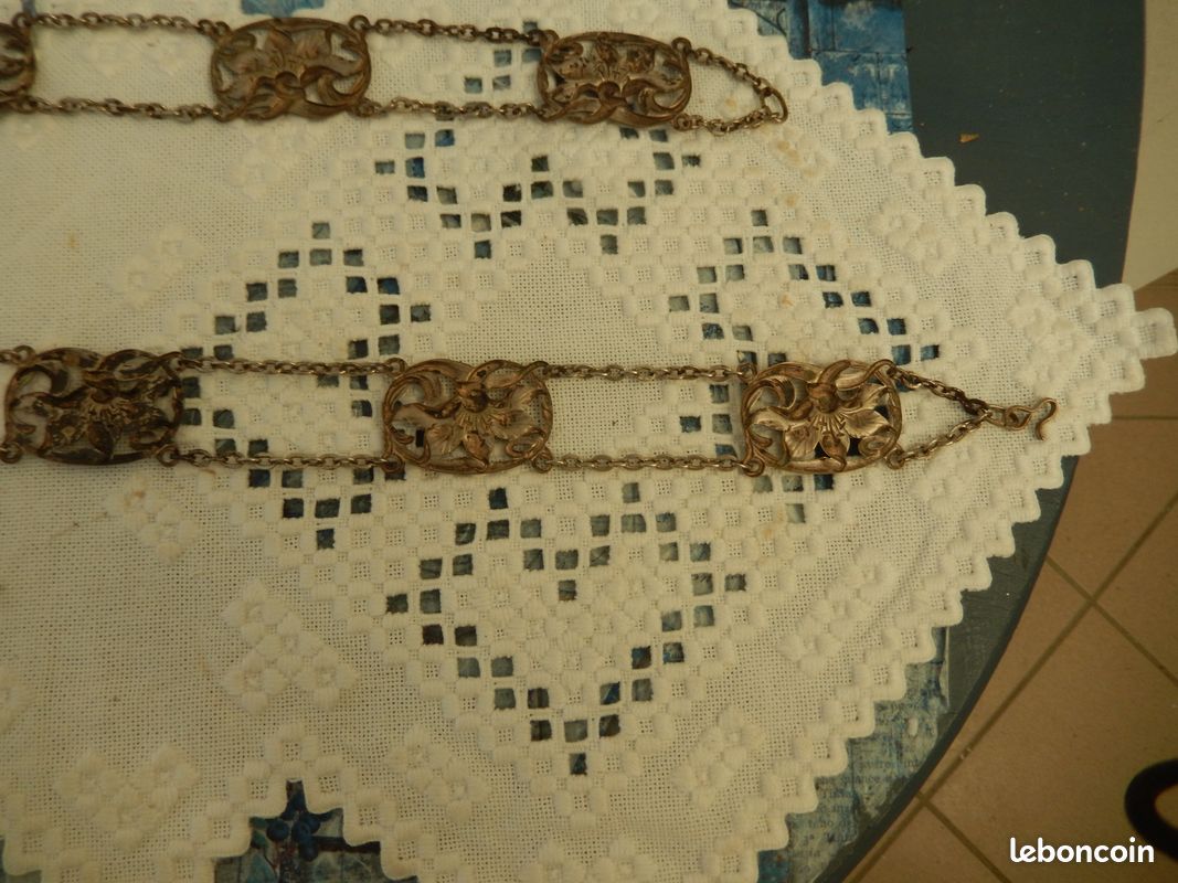 Ceinture Art Nouveau - métal argenté - plaques ajourées motif floral (image 5)