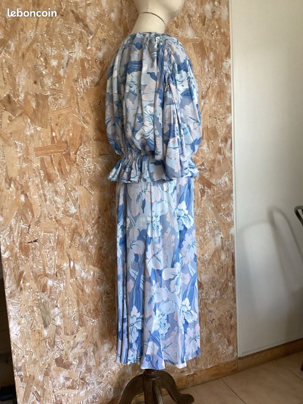 Ensemble vintage robe et top viscose fleuri taille 38 (image 5)