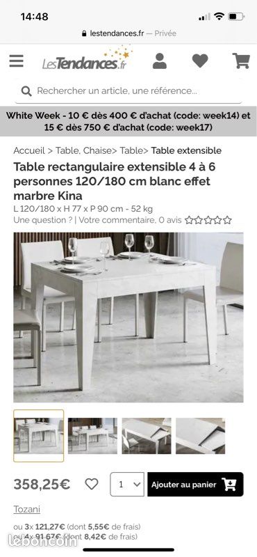 Table rectangulaire extensible 4 à 6 personnes 120/160cm (image 2)